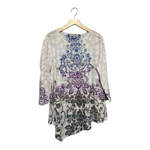 Jess & Jane XL Top Asymmetric Hem Eyelet USA Sheer Casual